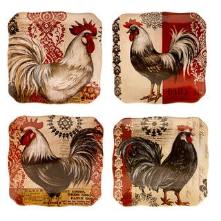 Hand painted Fancy Rooster 10.5 inch Assorted Ceramic Dinner Plates (set Of 4)