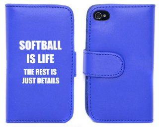 Blue Apple iPhone 5 5S 5LP814 Leather Wallet Case Cover Softball Is Life Cell Phones & Accessories