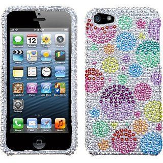 Rainbow Silver Baubbles Pink Blue Bling Rhinestone Crystal Case Cover Diamond Faceplate For Apple iPhone 5 5S w/ Free Pouch Cell Phones & Accessories