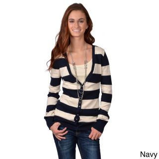 Journee Collection Journee Collection Juniors Striped Button up Cardigan Blue Size S (4  6)