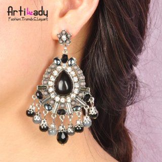 LUXI Artilady fashion silver plated bohemia beads drop earrings jewelry full crystal vintage pendent earring  Sports & Outdoors