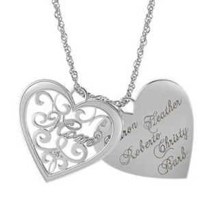 Diamond Accent MOM Double Heart Family Pendant in Sterling Silver (5