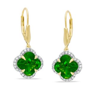 10.0mm Clover Shaped Simulated Peridot Earrings in Sterling Silver
