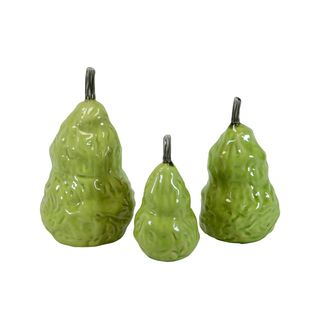 Green Ceramic Pears (set Of 3)