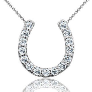 0.55CT Diamond 14K White Gold Lucky Horseshoe Pendant Necklace P&P Luxury Jewelry