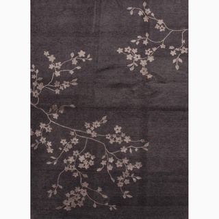 Handmade Floral Pattern Gray/ Tan Wool/ Art Silk Rug (2 X 3)