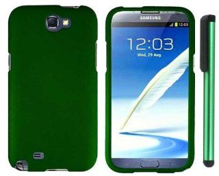 Metallic Green Premium Design Protector Hard Cover Case for Samsung Galaxy Note II N7100 (AT&T, Verizon, T Mobile, Sprint, U.S. Cellular) Android Smart Phone + Combination 1 of New Metal Stylus Touch Screen Pen (4" Height, Random Color  Black, Sil