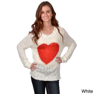 Journee Collection Journee Collection Juniors Scoop Neck Heart Knit Sweater White Size M (5  7)