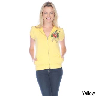 Stanzino Stanzino Womens Short Sleeve Hooded Zip Top Yellow Size M (8  10)
