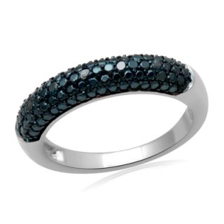 Enhanced Blue Diamond Accent Beaded Band in Sterling Silver   Size 7
