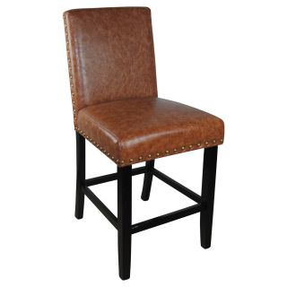 Luxury Cappuccino Faux Leather Barstool With Nail Head