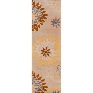 Hand tufted Cahil Transitional Floral Pussywillow Beige Wool Runner Rug (26 X 8)