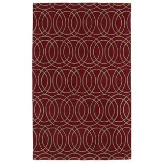 Hand tufted Cosmopolitan Circles Red/ Camel Wool Rug (3 X 5)