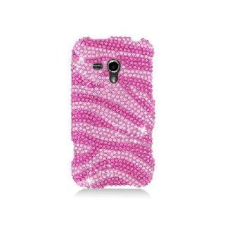 Samsung Galaxy Rush M830 SPH M830 Bling Gem Jeweled Jewel Crystal Diamond Pink Zebra Stripes Cover Case Cell Phones & Accessories