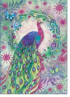 Punch Studio Peacock Wreath Glittered Greeting Cards (Set of 12) Health & Personal Care