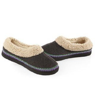 ISOTONER Women's Heathered Fleece Sherpa Trim Skimmer Slippers (6.5 7, Ash) Shoes