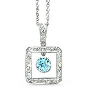 Square Diamond Pendant With A Round Cut Center Stone In 18K White Gold With A 0.72 ct. Genuine Blue Zircon Center Stone. CleverEve Jewelry