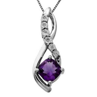 Cushion Cut Amethyst and Diamond Accent Pendant in Sterling Silver