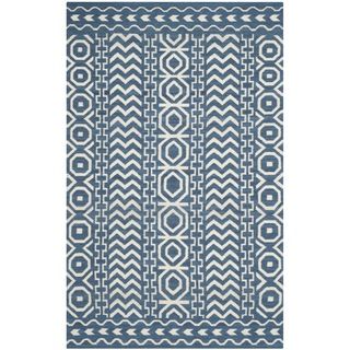 Safavieh Hand woven Moroccan Dhurries Dark Blue/ Ivory Wool Rug (6 X 9)