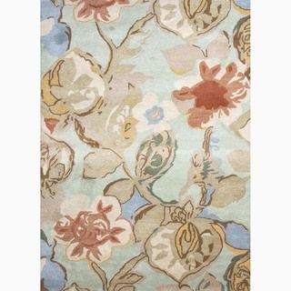 Handmade Floral Pattern Blue/ Red Wool/ Art Silk Rug (8 X 10)