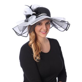 Swan Hat Swan Hat Womens Black/ White Crinalin Flower Floppy Hat Black Size One Size Fits Most