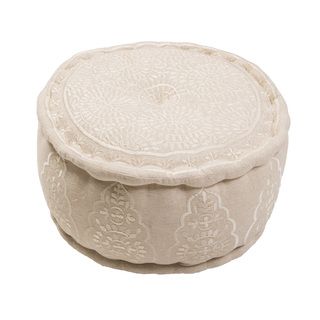 Modern Ivory/ White Cube Shape Cotton (24x24x8) Pouf