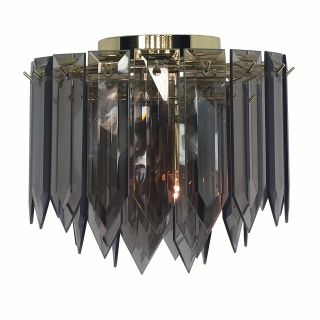 1 light Polished Brass/ Smoked Spear Glass Contemporary Flush Mount