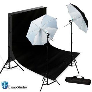 LimoStudio 800 840W Photog Studio Lighting Kit + 10' x 10' Black Muslin Backdrop Background + FREE BONUS Black Muslin Protector Photo Portrait Studio Large 40" Black/White Umbrella Continuous Lighting Kit, AGG232  Camera & Photo