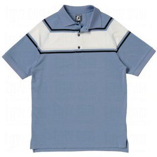 FootJoy Stretch Lisle Chest Stripe Athletic Polo Steel Blue/Cream L Sports & Outdoors