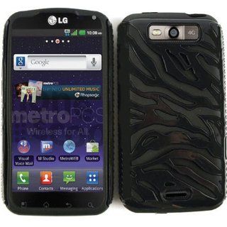 LG CONNECT 4G MS 840 E01 BLACK ZEBRA IMPACT COVER + SKIN SNAP ON PROTECTOR Cell Phones & Accessories