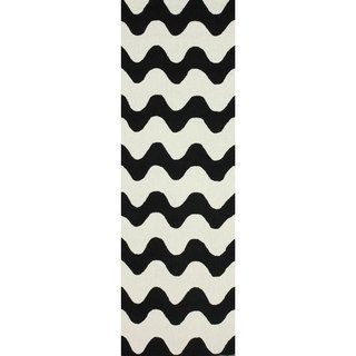Nuloom Handmade Wool Modern Waves Black Rug (26 X 8)