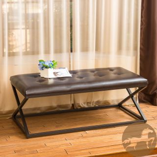 Christopher Knight Home Darcy Cross leg Tufted Brown Leather Bench