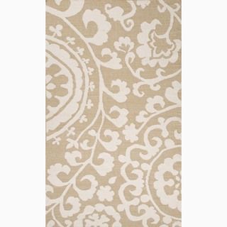 Hand made Taupe/ Ivory Wool Reversible Rug (5x8)
