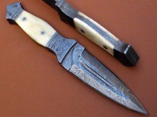 AJSHEARS BC829 Dagger Damascus Hunting Knife Camel Bone Handle W/Sheath  Sports & Outdoors