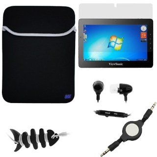BIRUGEAR 5pc Accessory Bundle Kit for VIEWSONIC ViewPad 10Pro 10.1 Inch Tablet Combo Set Includes Black Universal Neoprene Sleeve Case + LCD Screen Protector + 3.5mm Retractable Cable + Metalic Headset W/M + Fishbone Headset Wrap Computers & Accessor