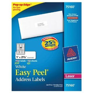 Avery 5160 Easy Peel White Address Labels for Laser Printers, 1" x 2 5/8", Box of 3000 
