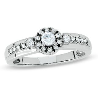 White Sapphire Promise Ring in Sterling Silver with Diamond Accents