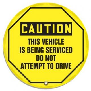 Accuform Signs KDD834 Vinyl Steering Wheel Message Cover, Legend "Caution, THIS VEHICLE IS BEING SERVICED DO NOT ATTEMPT TO DRIVE (OSHA)", 24" Diameter, Black on Yellow Industrial Warning Signs