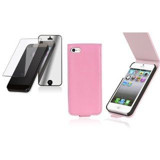 CommonByte For iPhone 5 Leather Light Pink Hard Case Skin Cover+2x Mirror Protector Cell Phones & Accessories