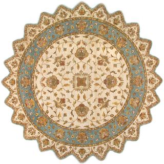 Hand knotted Ziegler Beige Blue Vegetable Dyes Wool Rug (10 Round)