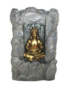 Welland 31" Golden Buddha Waterfall Fountain with a Wall of Water Illuminated by an underwater LED light For Outdoor or Indoor Use  Tabletop Garden Fountains  Patio, Lawn & Garden