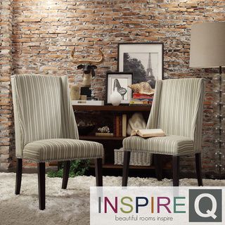 Inspire Q Geneva Spring Green Stripe Wingback Hostess Chairs (set Of 2)