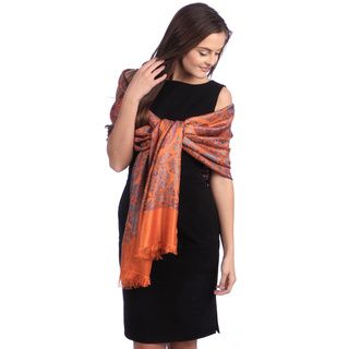 Selection Privee Paris Womens Asia Orange Turquoise Paisley Silk Shawl Wrap