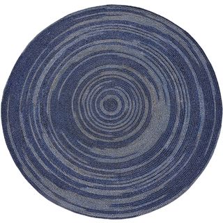 Hand woven Blue Abrush Braided Jute Rug (6 X 6 Round)