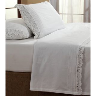 Bella White Ruffled Crochet All Cotton Sheet Set Or Pillowcase Separates