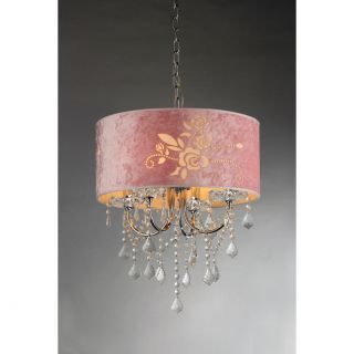 Dice 3 light 60 watt Crystal Chandelier With Pink Etched Rose Shade