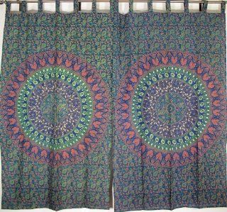 Shop Peacock Print India Curtains Beautiful Window Treatments 2 Tab Top Cotton Panels at the  Home Dcor Store