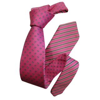 Dmitry Mens Pink Double sided Stripe/paisley Patterned Italian Silk Tie