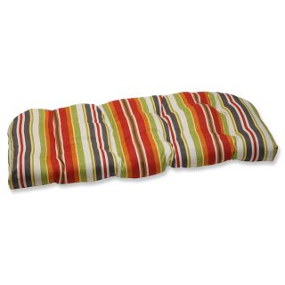 Pillow Perfect Roxen Stripe Citrus Outdoor Wicker Loveseat Cushion