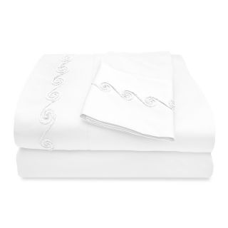 Veratex Grand Luxe Egyptian Cotton Sateen 1200 Thread Count Sheet Set With Chenille Embroidered Swirl Design White Size Full